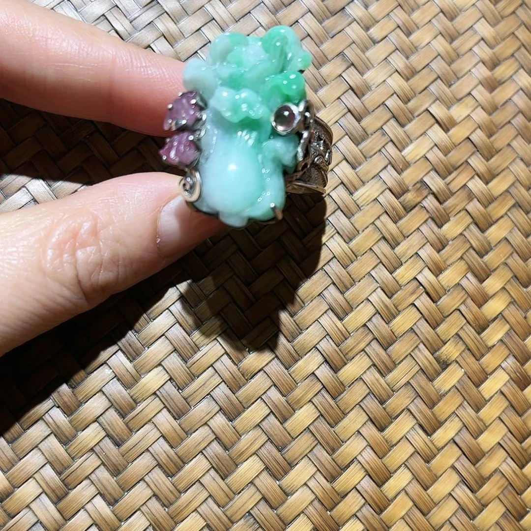 翡翠戒指银S925镶嵌如****个性十足时尚