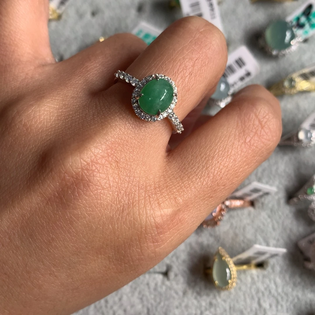 翡翠银S925镶嵌耳饰戒指