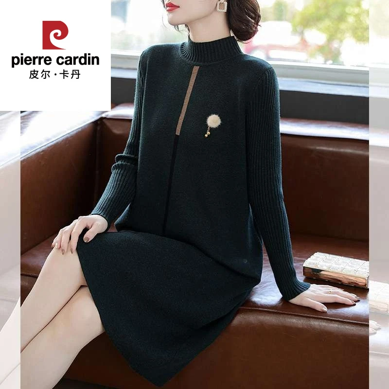 皮尔卡丹妈妈秋装针织连衣裙中年女装春秋中长款打底衫中老年洋气