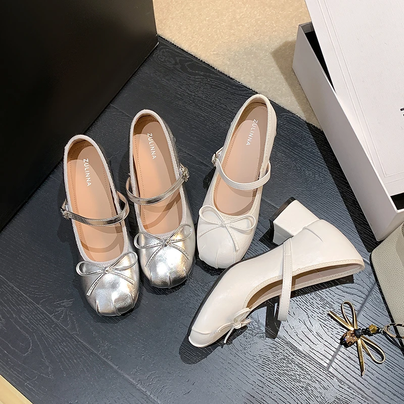 8cm内增高~法式气质玛丽珍鞋女夏2025夏季新款百搭一字带粗跟单鞋