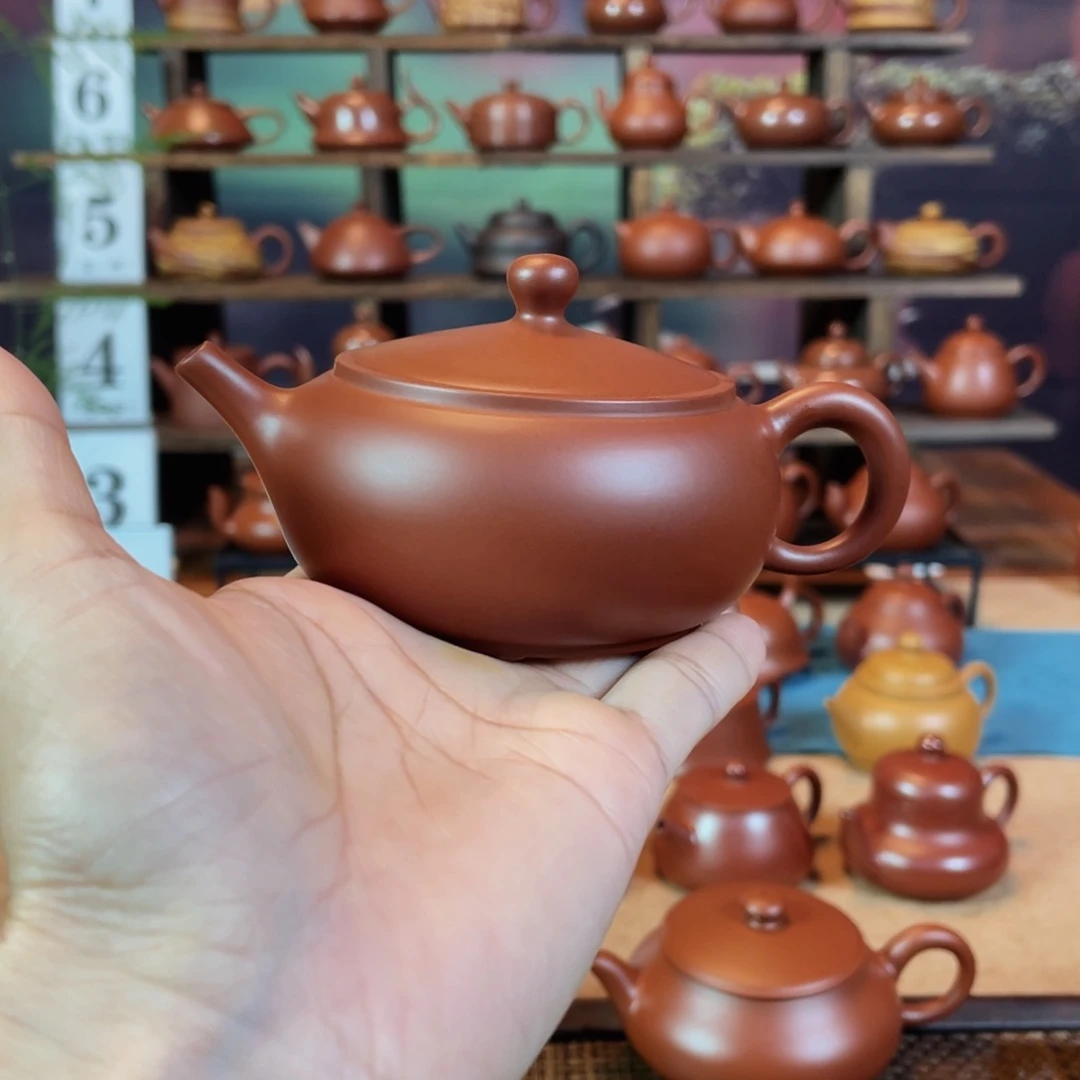 茶壶紫砂陈***，潮州手工手拉朱泥广源壶