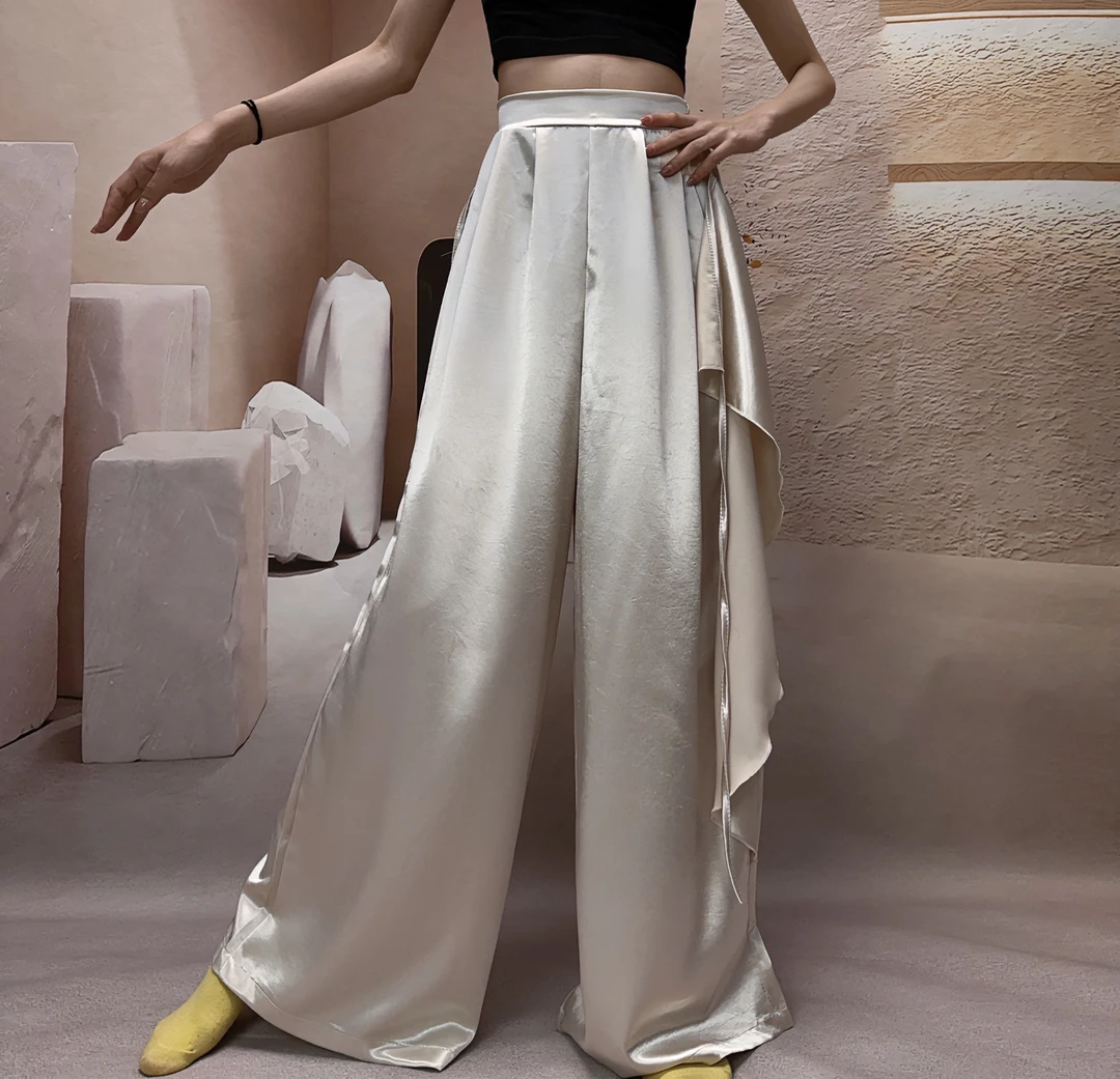 现代舞古典舞练功裤醋酸缎面飘逸阔腿裤训练表演中国演出裤子