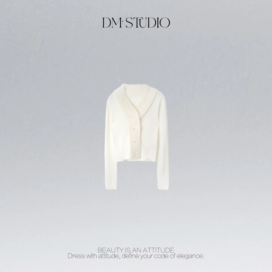 DEDM•STUDIO/精致木耳边钉珠100%极细美丽诺羊毛开衫2510CS/Z081