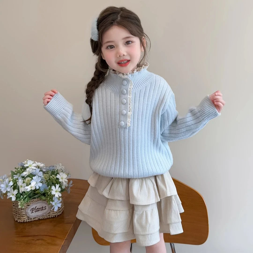 女童毛衣秋冬季韩系洋气儿童针织衫女宝宝冬装加厚内搭打底衫上衣