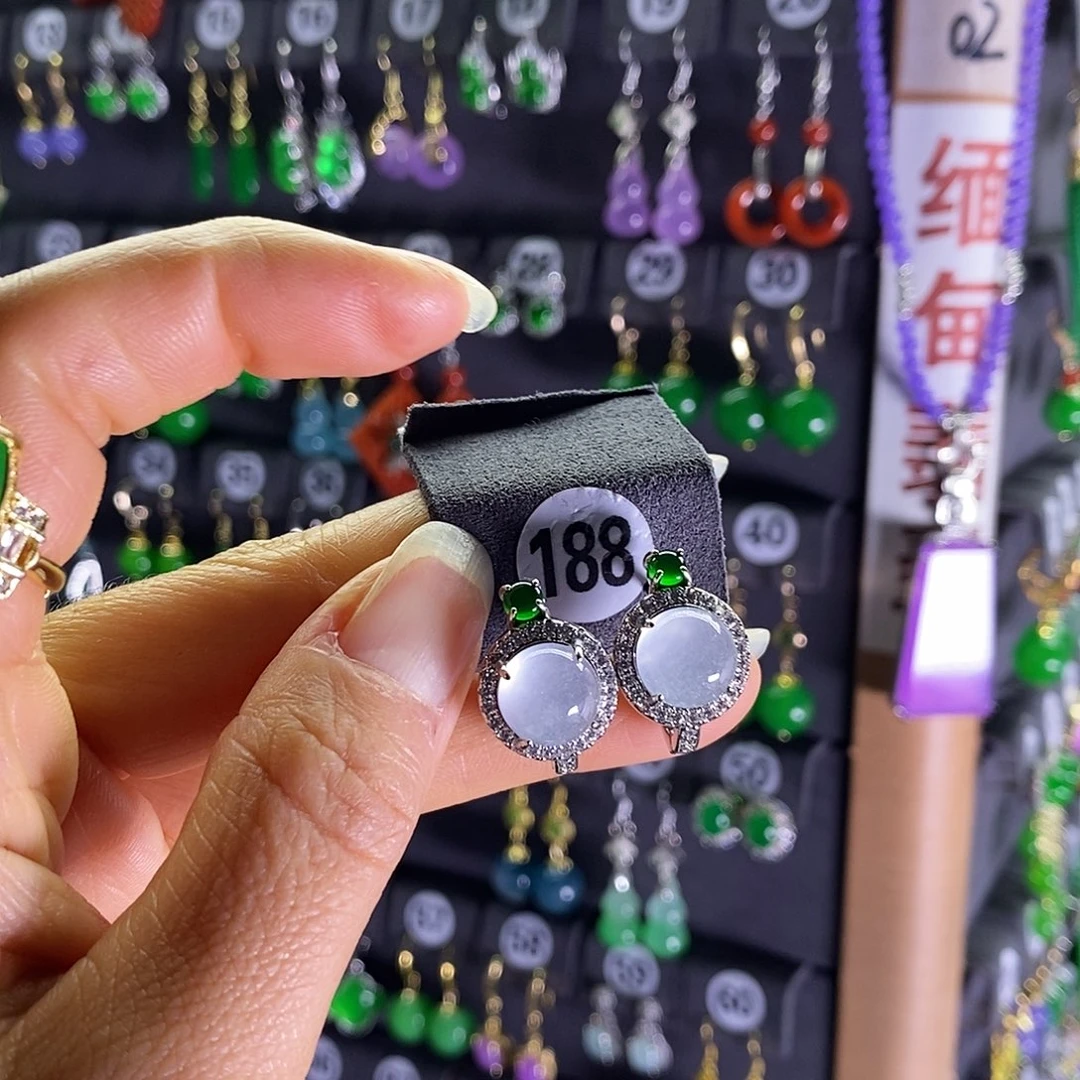 银S925镶嵌翡翠耳饰188