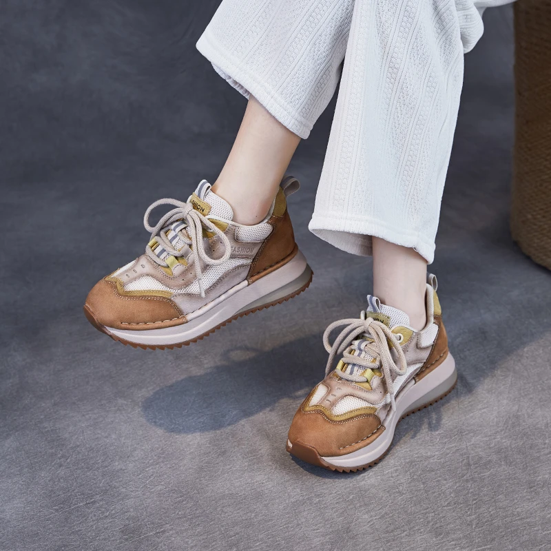 【千诗定制】老爹鞋女2025新款真皮拼色时尚百搭复古运动休闲女鞋