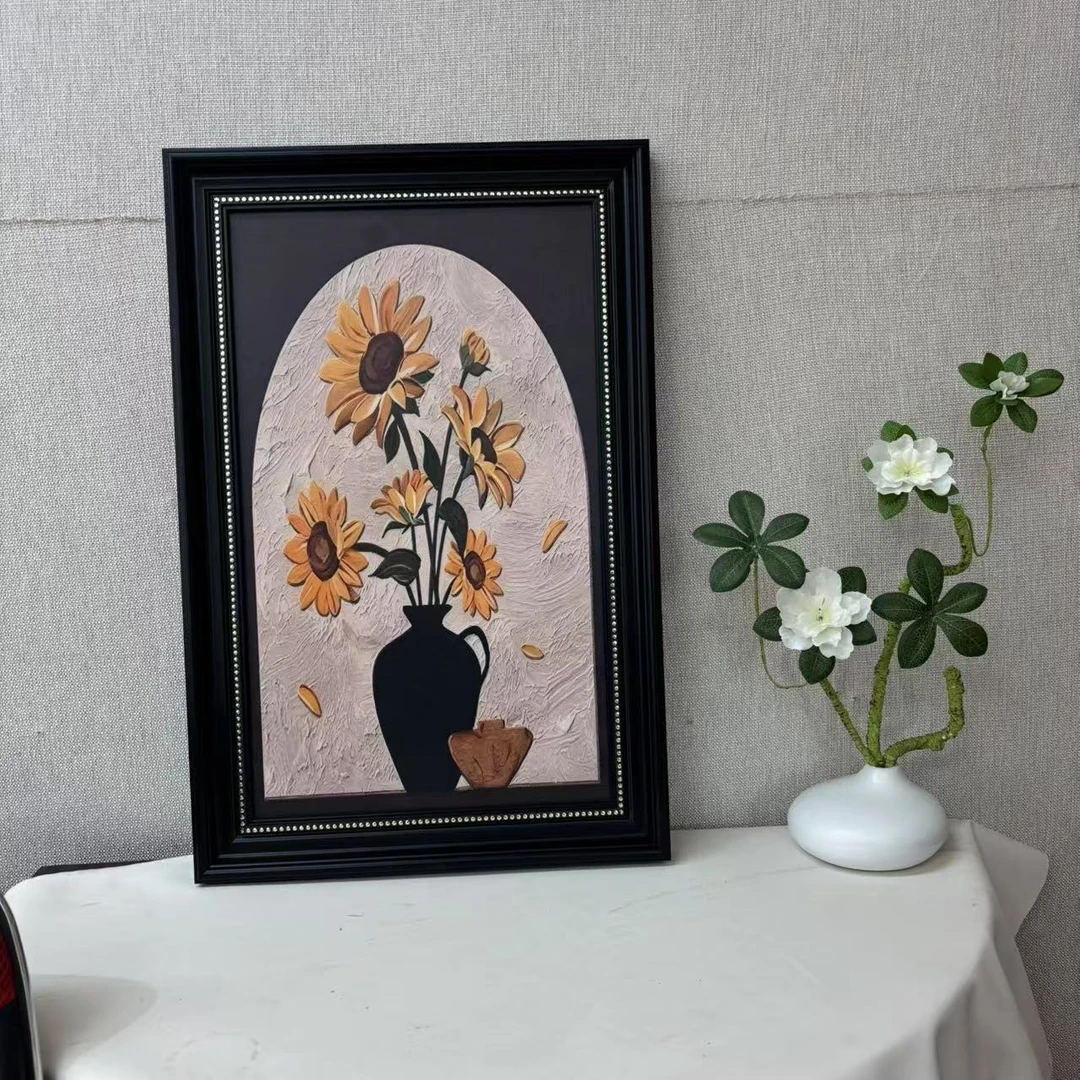 105欧式装饰画轻奢高级感向日葵客厅走廊过道挂画摆台实木装裱