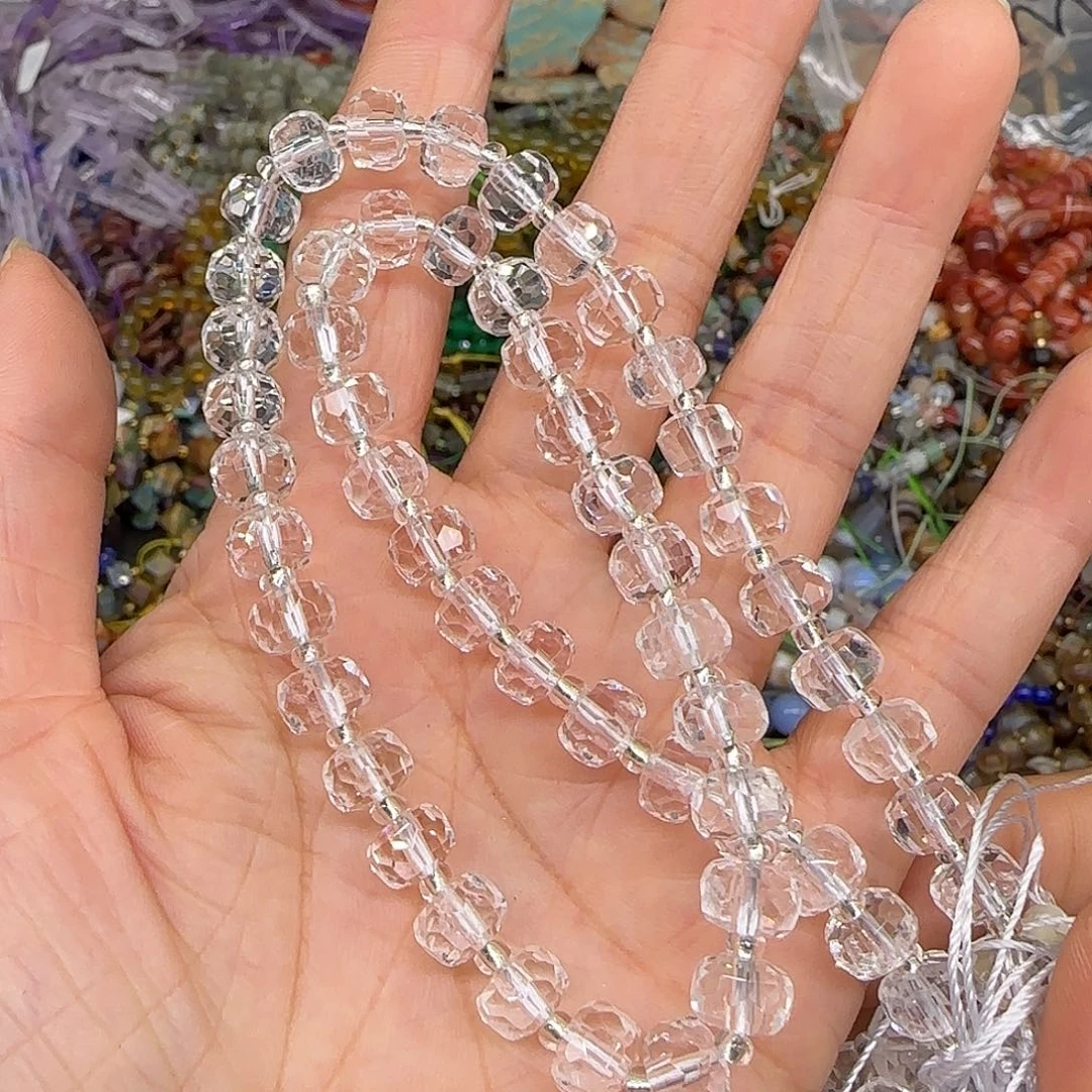 玛瑙/玉髓合金珠宝半成品白水晶7mm车轮一条