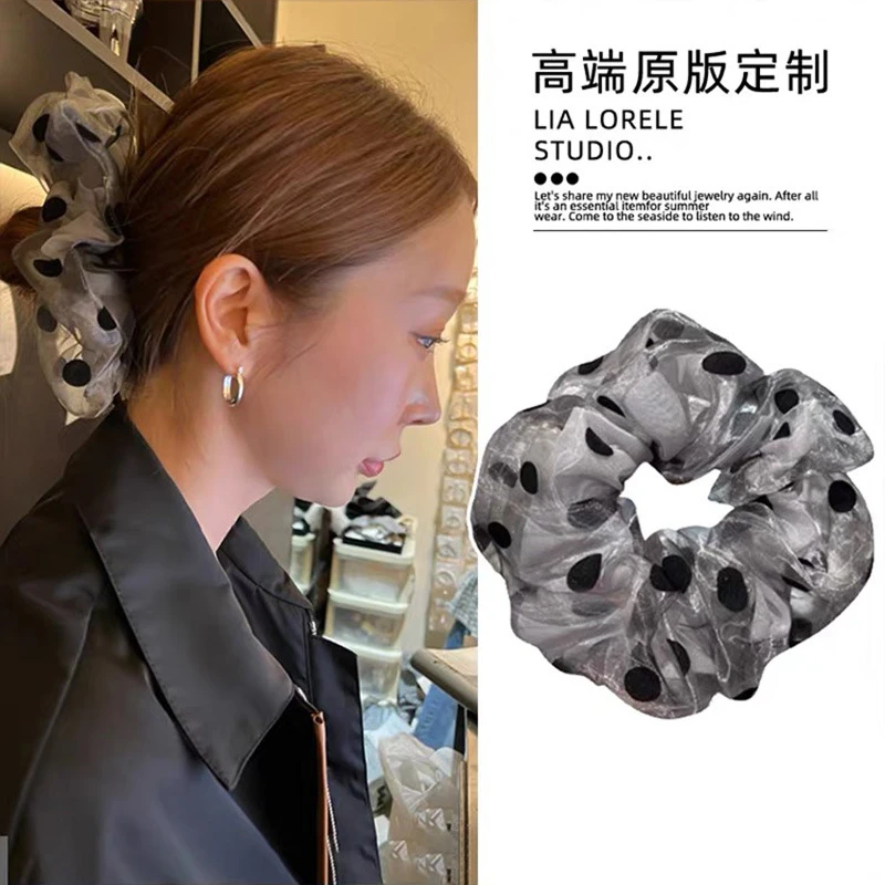 韩国欧尼同款ins波点纱双层大号发圈百搭时尚爆款丸子头发绳发饰
