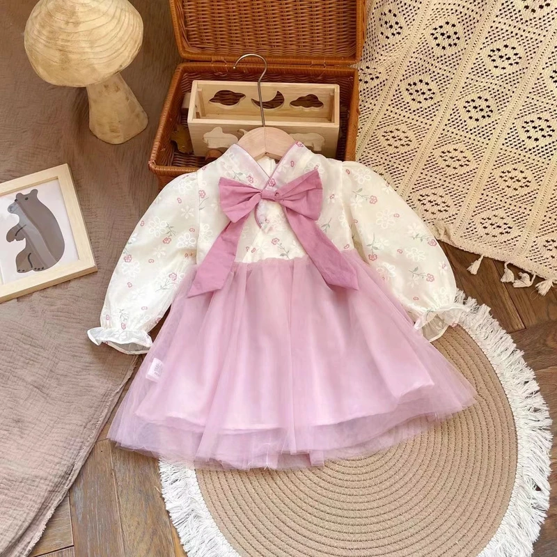 【现货】CQ249038春秋新款儿童连衣裙女童碎花长袖国风裙子女宝