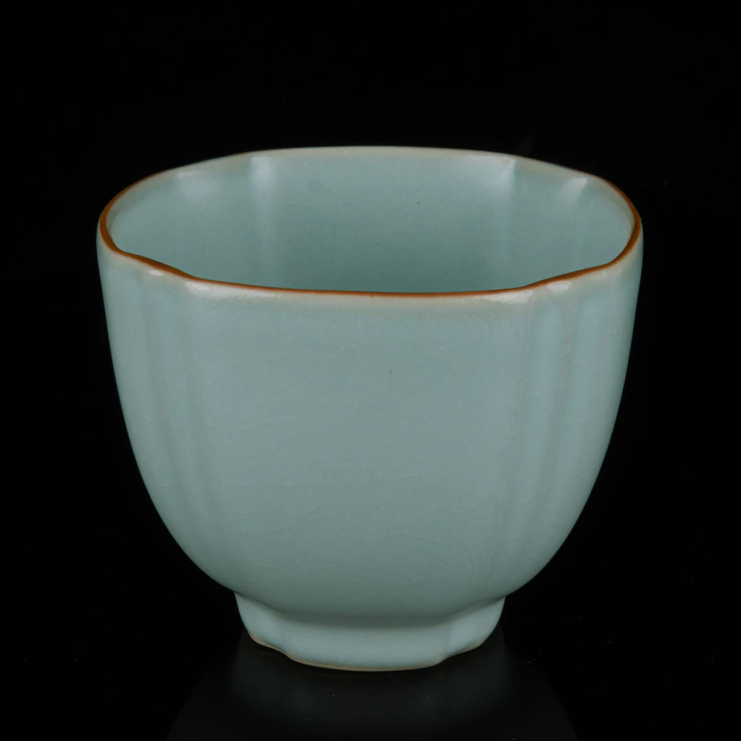 四角平底杯中式汝瓷开片茶盏功夫茶杯陶瓷主人杯可养单杯