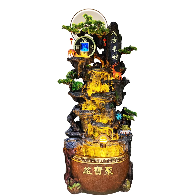 高山流水循环流水喷泉加湿器办公室招财造景装饰开业送礼落地摆件