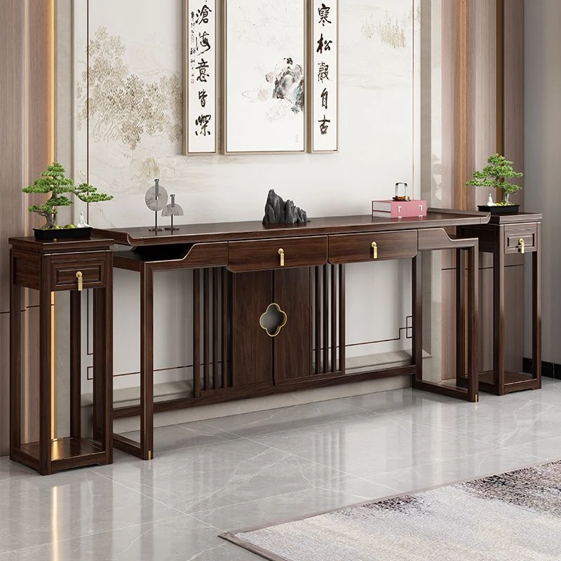 新中式中堂六件套实木农村条案翘头案几客厅八仙桌神台供桌长条桌