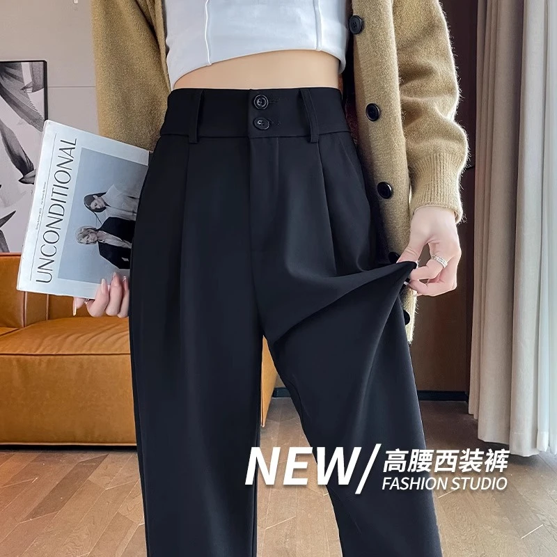 黑色高腰窄版西装阔腿裤女夏季2025年新款小个子休闲垂感直筒裤子