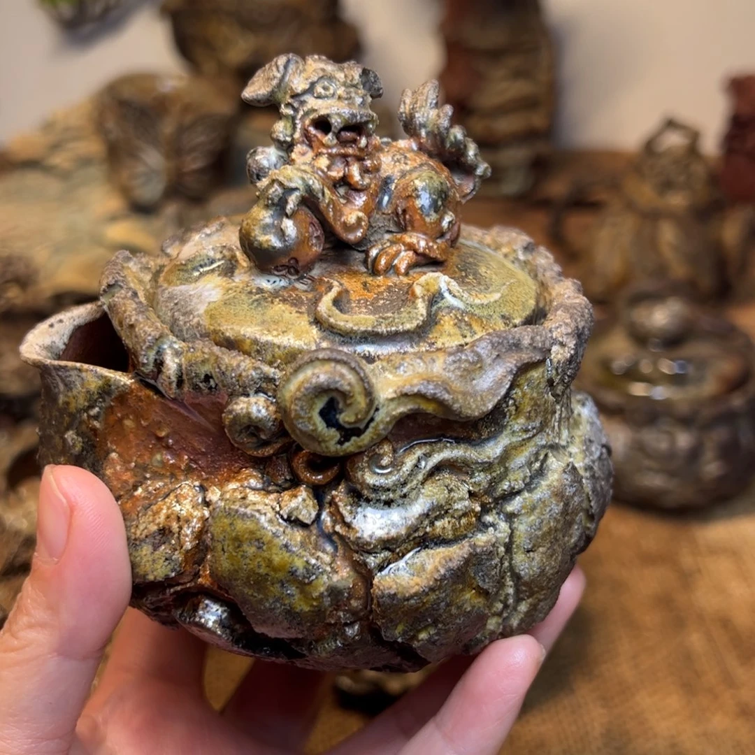 柴烧重落灰狮子宝瓶微瑕