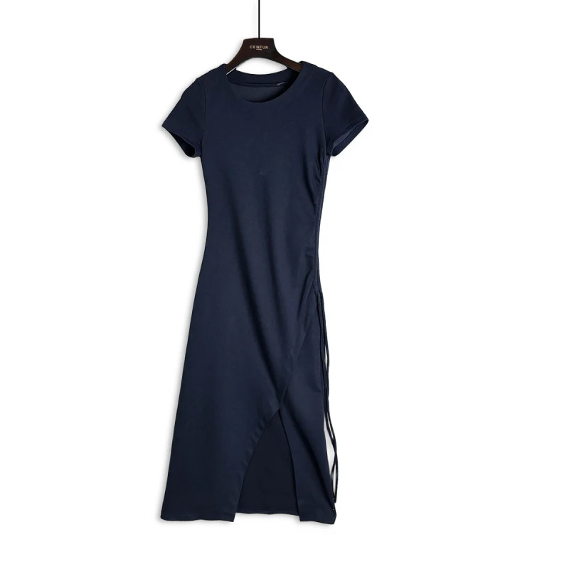 纯色时尚百搭高级显瘦显气质长款连衣裙E02247