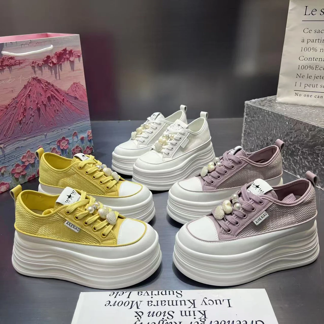 【涵】小白鞋夏季透网休闲板鞋女鞋网面透气小个子增高休闲鞋