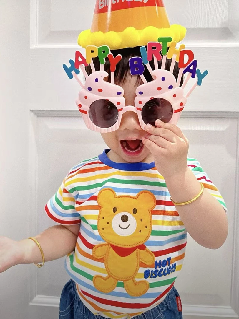 （现货）【棉质*柔软】男女宝宝彩色条纹熊短袖