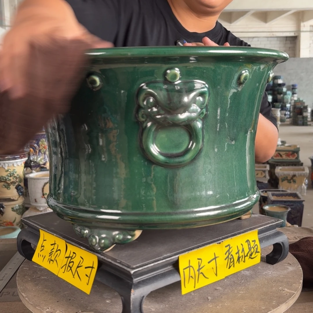 。一风堂石湾花盆 高温裂 颗粒点 内34*22