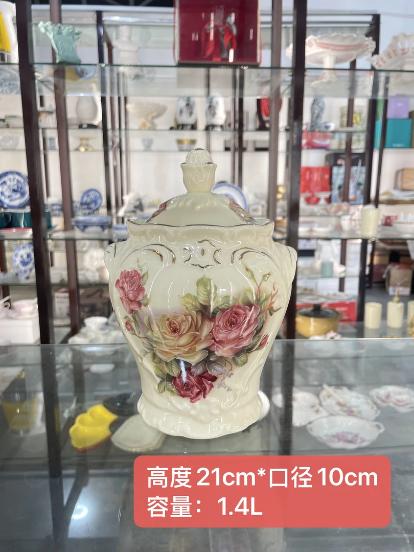 陶瓷象牙黄欧式大容量密封罐