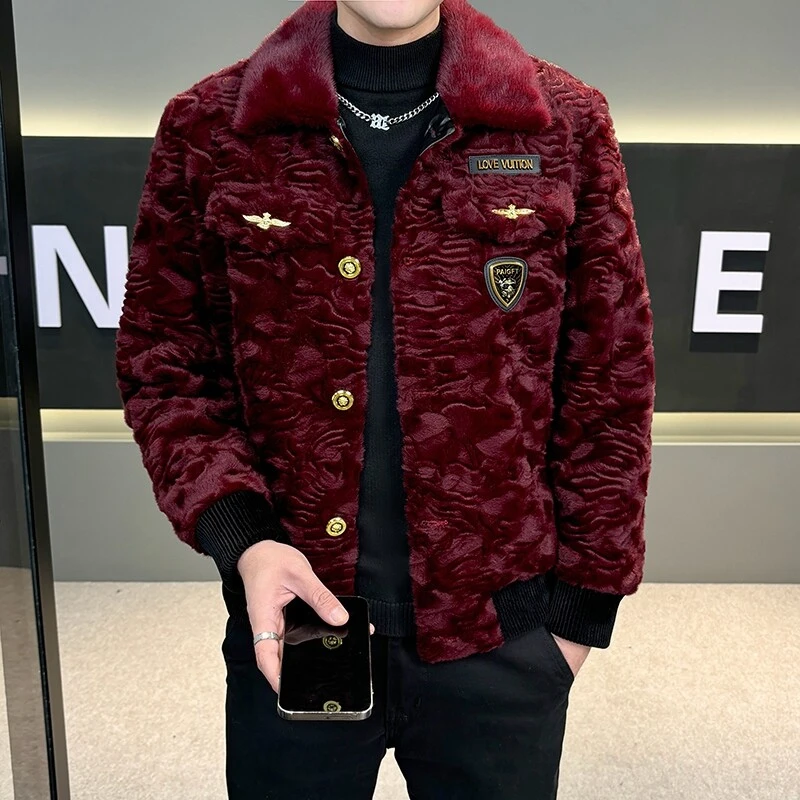 秋冬季男士新款加厚防寒保暖高档貂绒外套男时尚潮流帅气百搭夹克