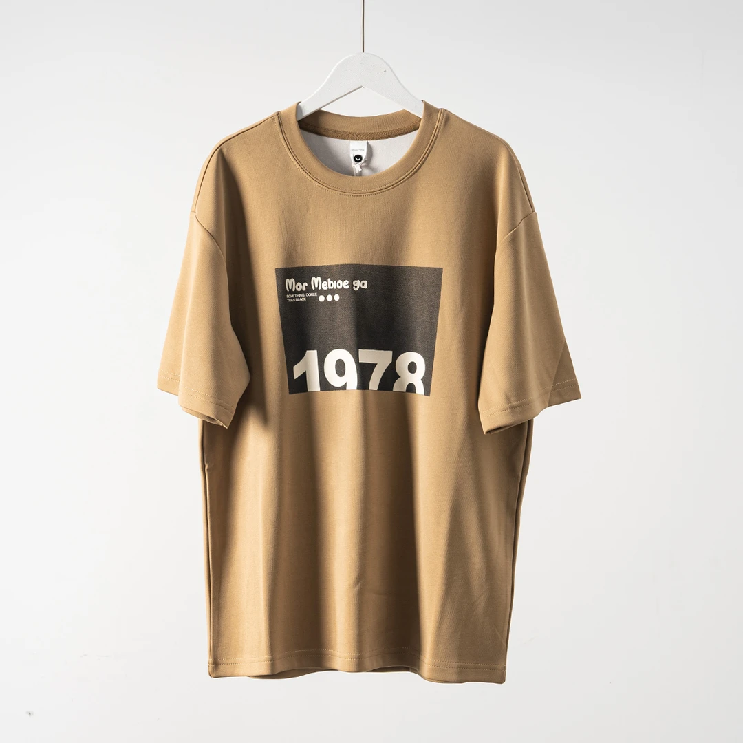 B544 夏季美式重磅潮牌百搭宽松休闲圆领短袖T恤5026杏