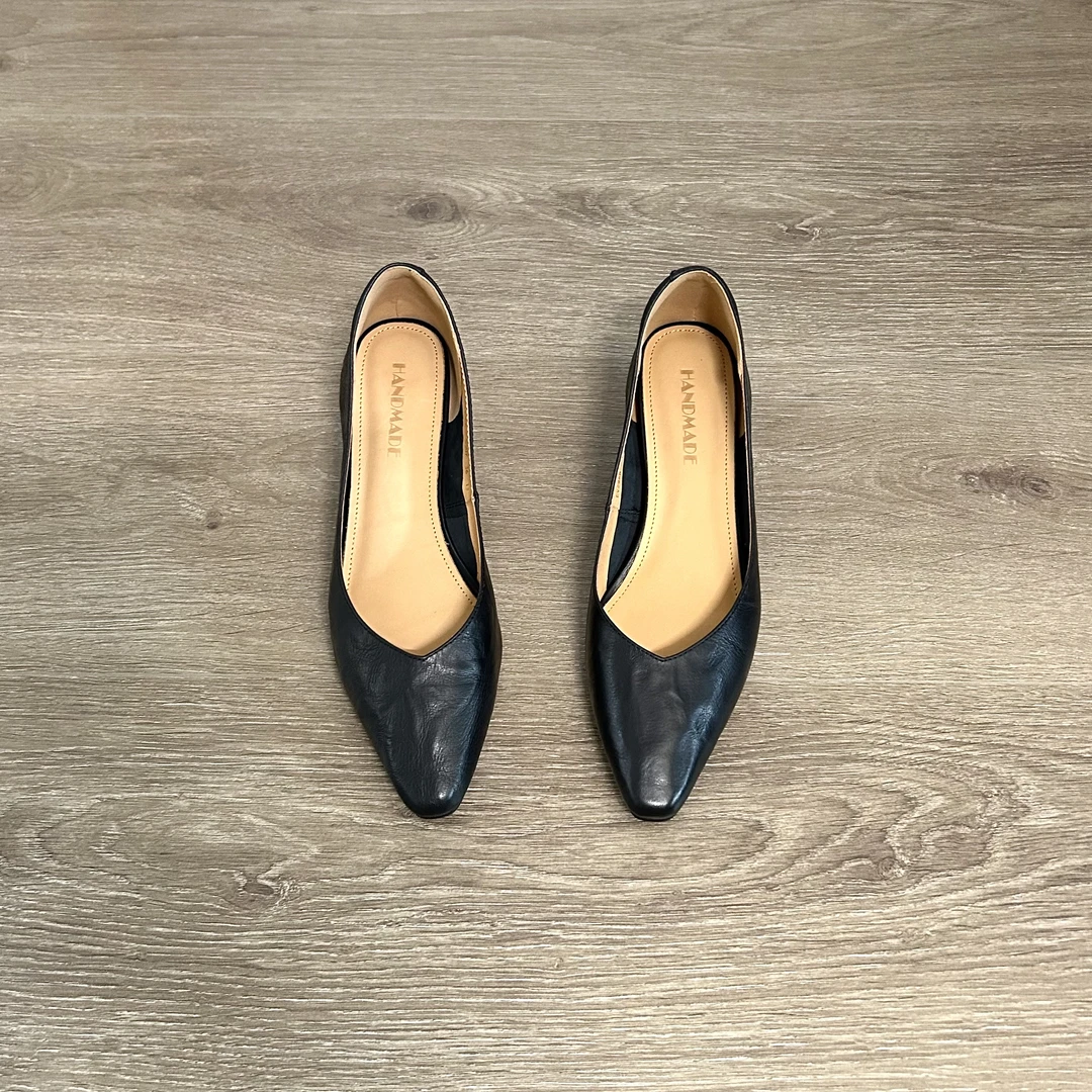 Dannyfrey头层牛皮文艺复古气质新款尖头简约一脚蹬女单鞋4.5CM