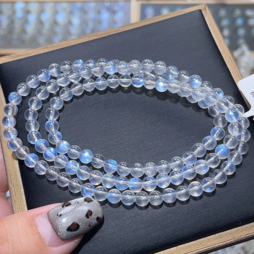 长石手链未镶嵌高冰透蓝月光手链多圈4.8mm