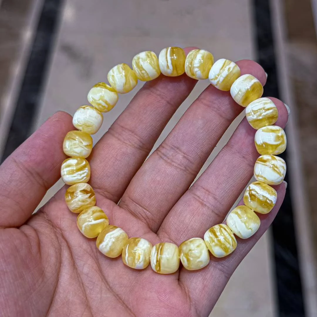 精品10➕mm俄料虎皮纹老型手串,颗颗细虎皮纹,14.1g白花蜜蜡