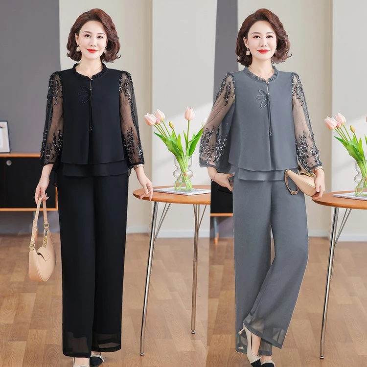 2025新款春夏妈妈装薄款时尚套装高端衬衣女装减龄40-60岁两件套