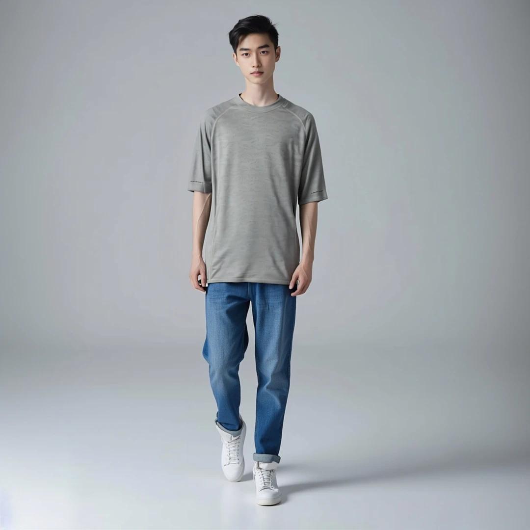 7A818 1速干圆领夏季运动T恤半袖时尚宽松