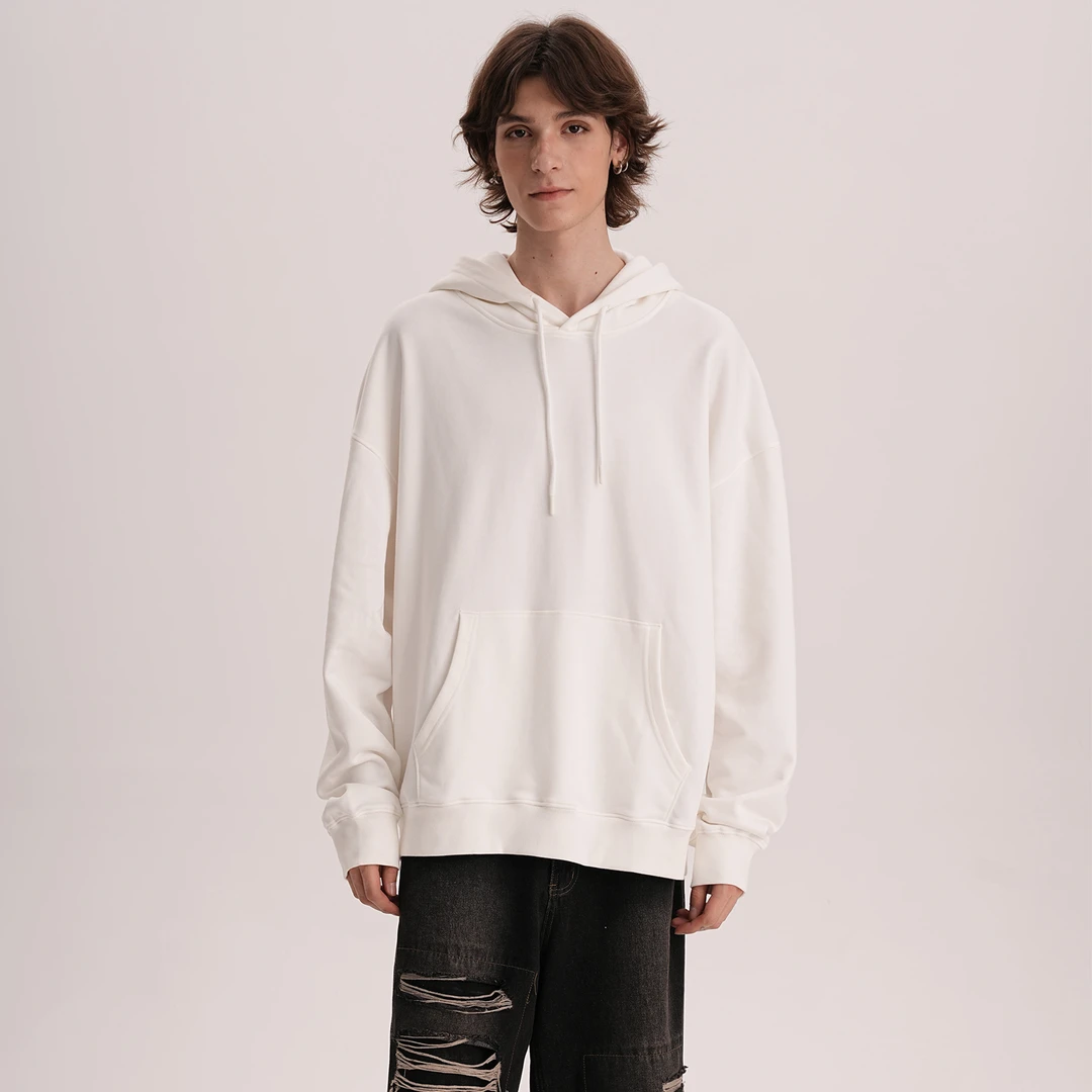 ZMOH卫衣纯色秋冬套头连帽上衣简约运动白色印花休闲百搭情侣潮流