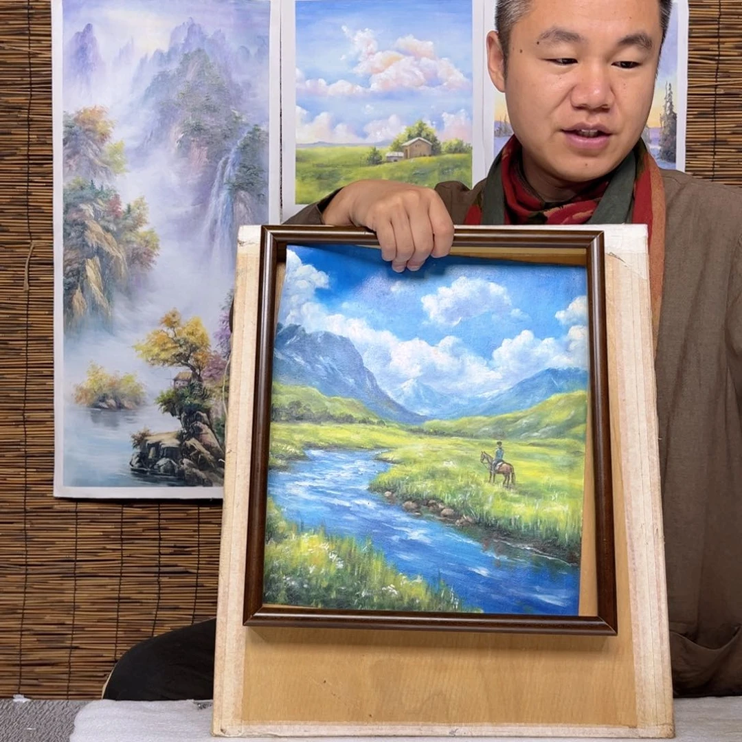 油画行路人小院绘画作品竞拍