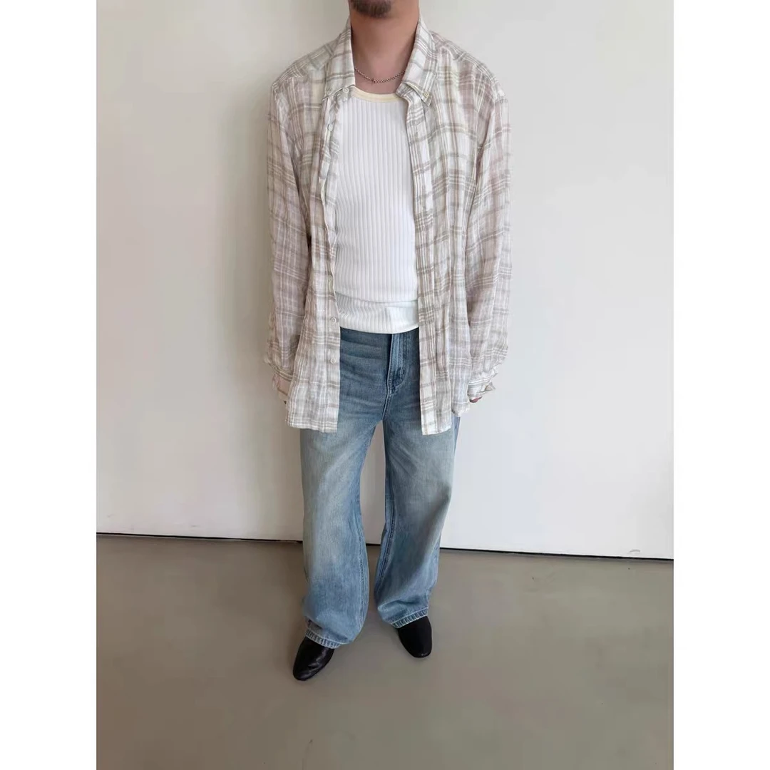 Anniehall26ss 冰蓝色水洗直筒牛仔裤13oz手工猫须自然旧化感