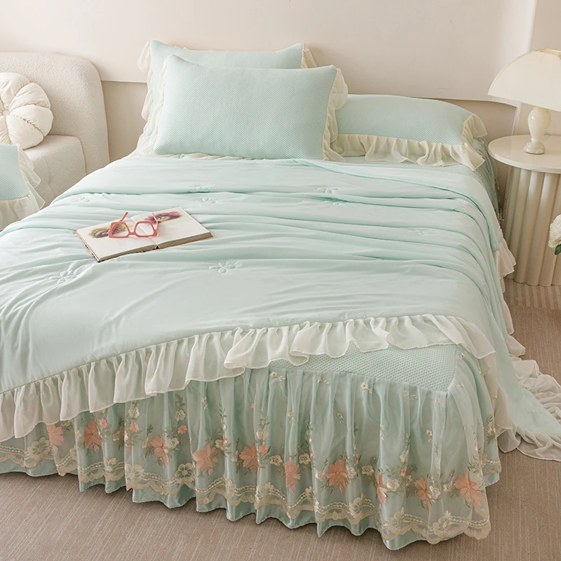 新款A类凉席三件套床裙款冰丝席夏季凉感豆豆席夏凉被四件套高端