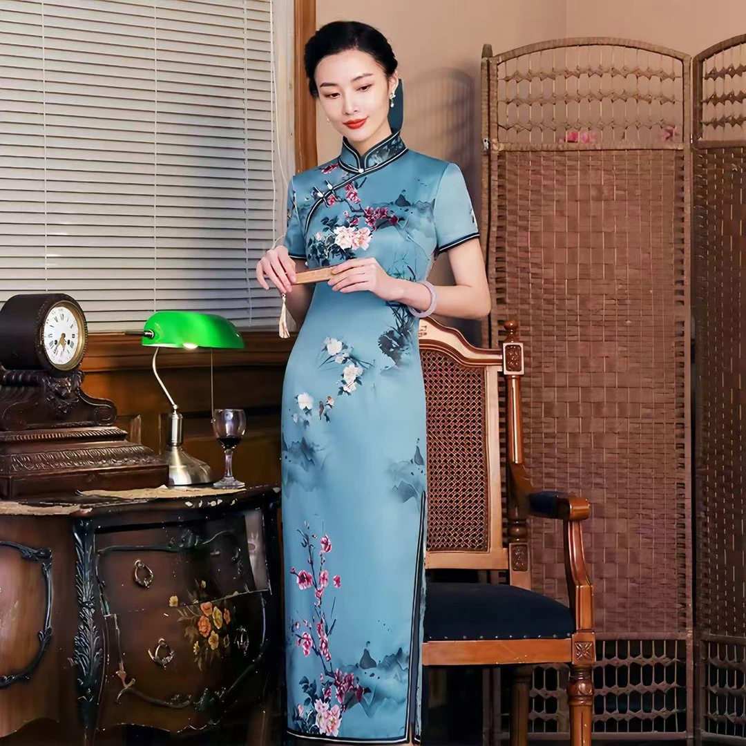 【淑仪】手工高端旗袍夏女2025新款日常复古改良国风连衣裙气质长款