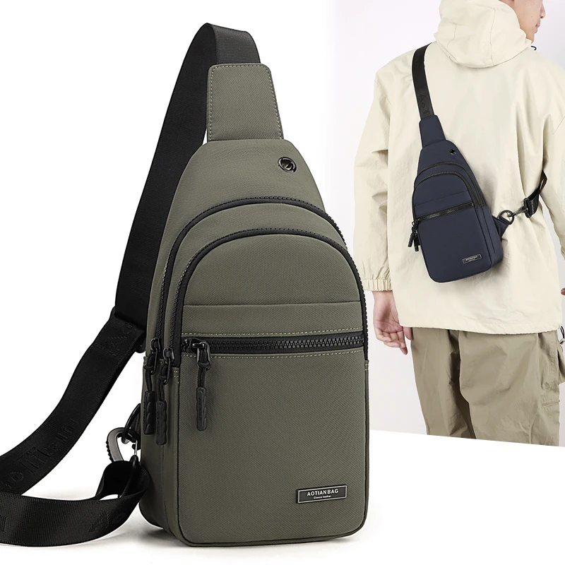 奥天新款时尚百搭简约休闲户外胸包斜挎包通勤轻便耐磨胸前包男包