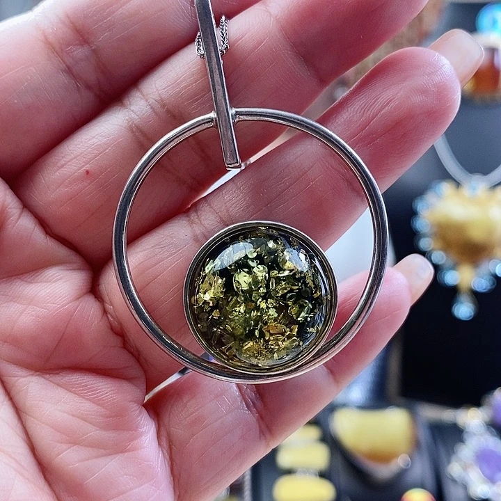 琥珀颈饰银S925镶嵌吊坠