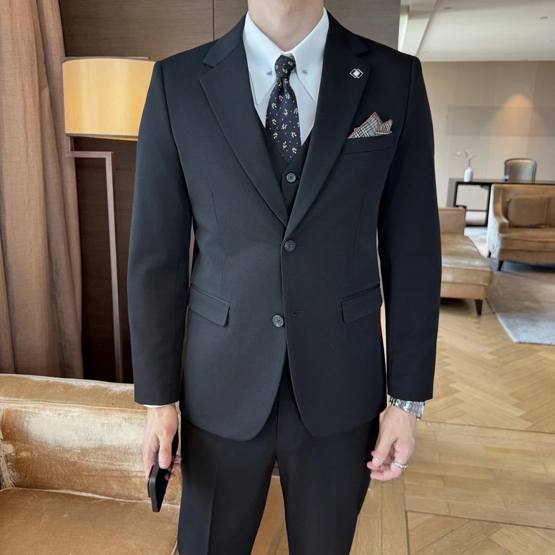 男士纯色小西装新郎时尚职业西装男套装韩版西装套装婚礼高级感