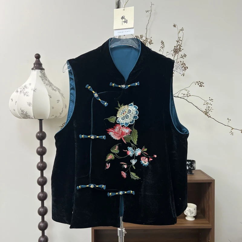 百花 秋词新中式国风复古提花马甲女款显瘦百搭款马夹女士外搭