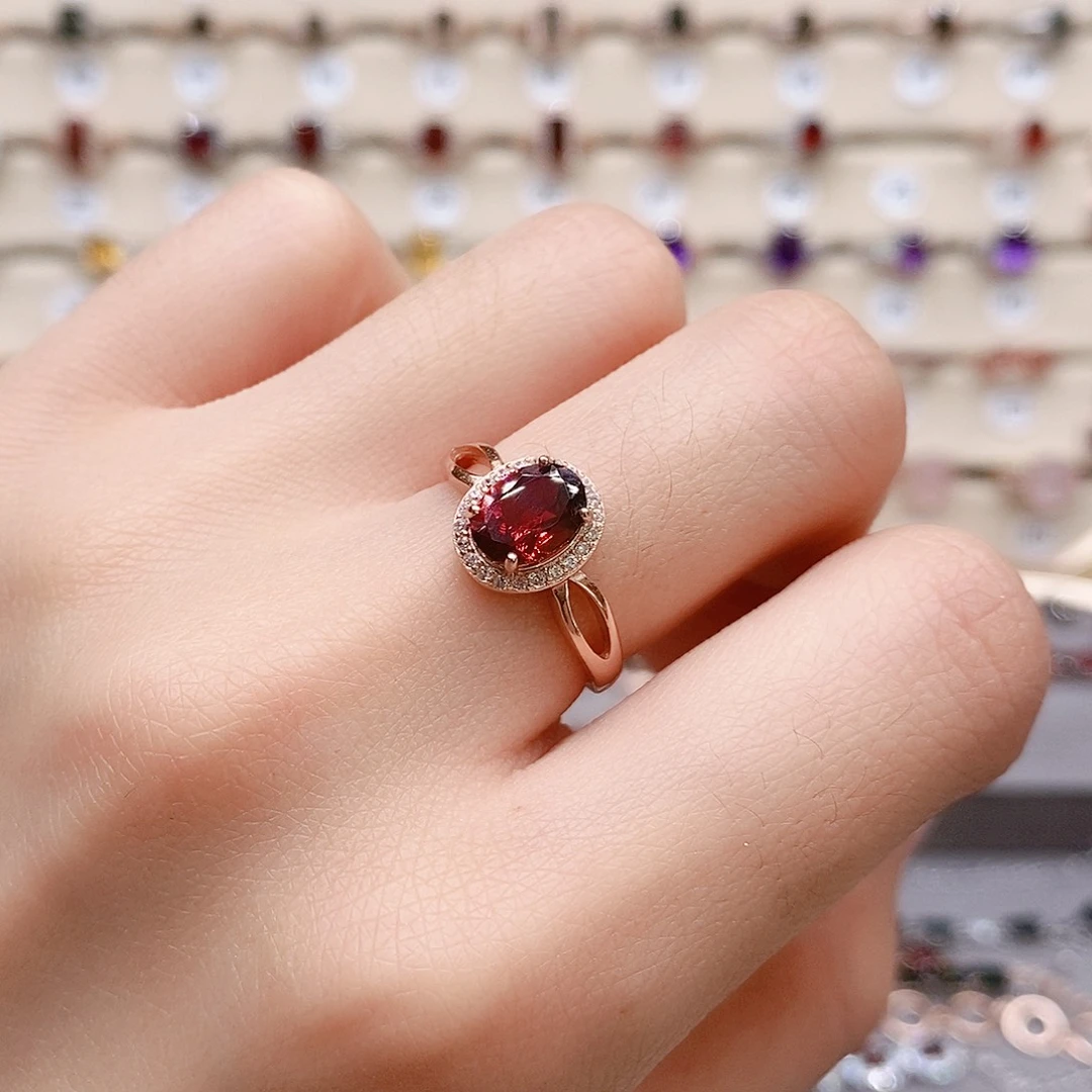 石榴石戒指银S925镶嵌戒指