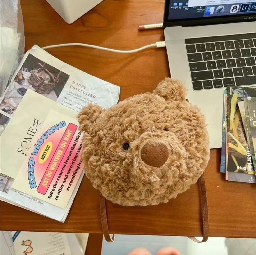 女生可爱卡通熊巴塞罗熊头斜挎毛绒玩偶包包