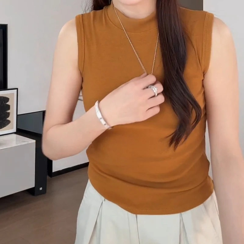 2025夏季新款半高领多色高弹修身外穿一体百搭无袖背心LK2505042