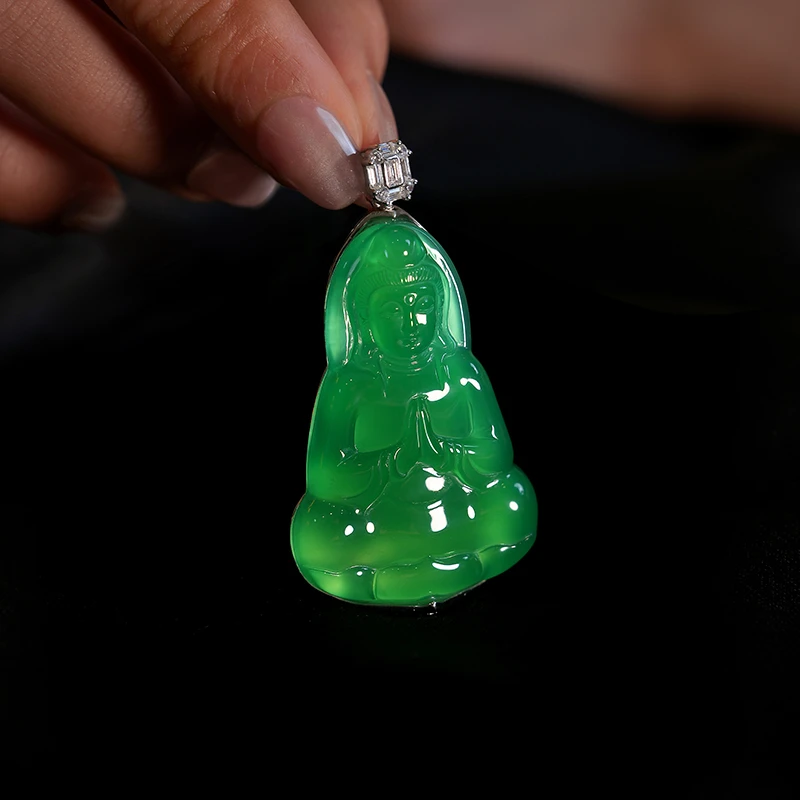 坠链均925银莫桑石  G 大观音银绿萃银吊坠项链不掉色高档DYCY088