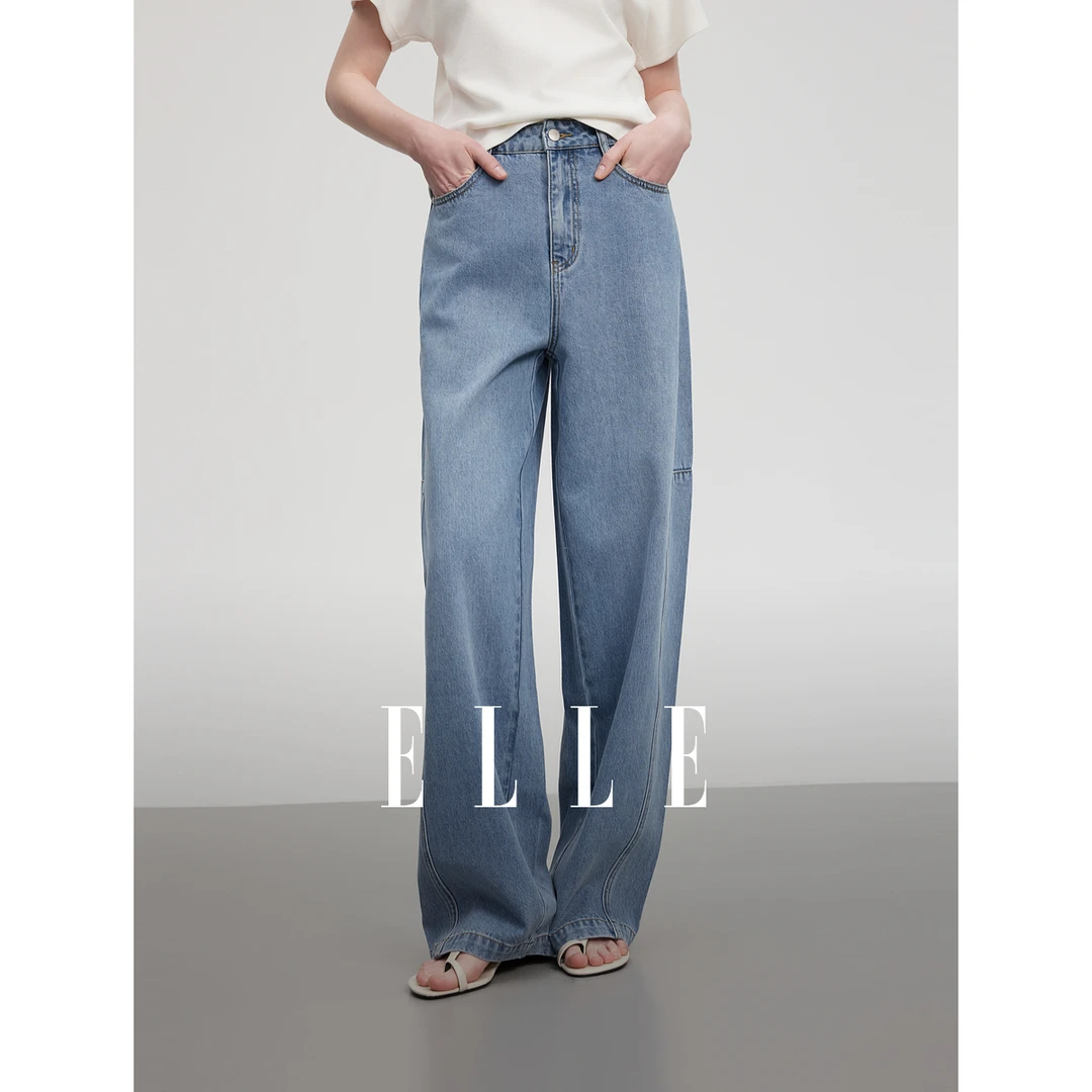 ELLE法式复古高腰牛仔裤女2025夏季新款显瘦小个子EQ51810