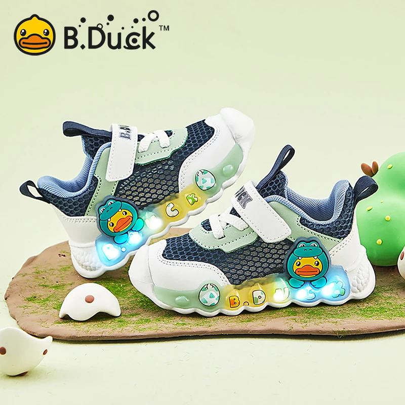 B.Duck小黄鸭童鞋宝宝鞋儿童亮灯鞋春夏款男童发光运动鞋单网灯鞋