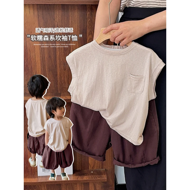 《夏上新》森系男童女童夏清凉雪花棉背心儿童无袖T恤25XL1282