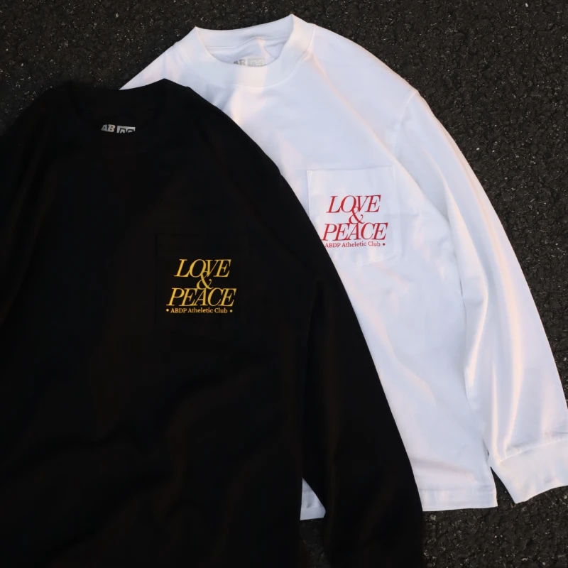 ABDP秋季新款纯棉长袖T恤口袋打底衫美式运动街头宽松圆领上衣