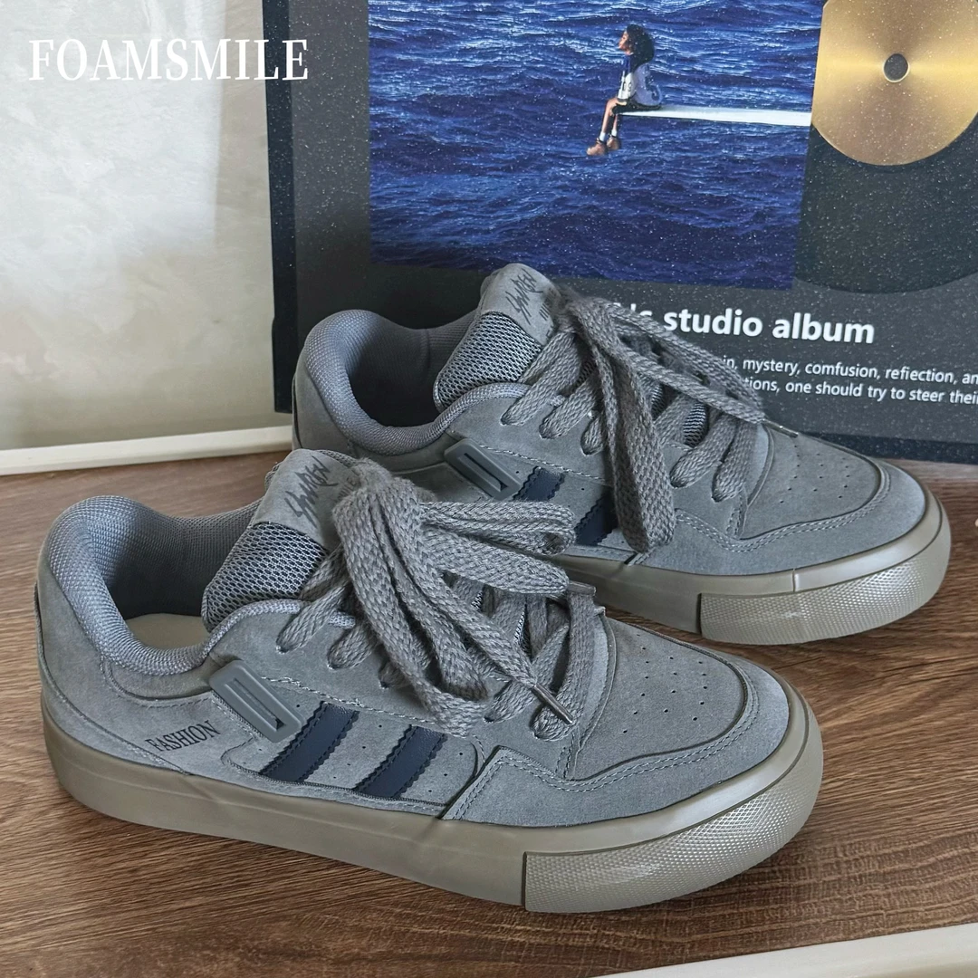 Foamsmile| 秋冬原创干净男孩板鞋休闲运动2025酒红潮流男鞋面包