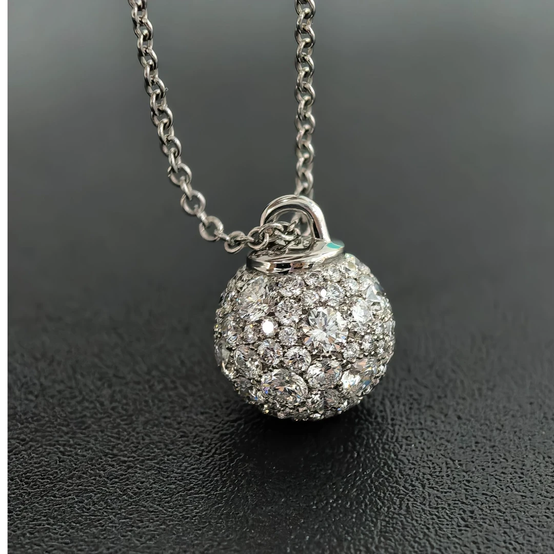 99新 Tiffany & Co./蒂芙尼 小花珊 小圆球满钻 项链 白金